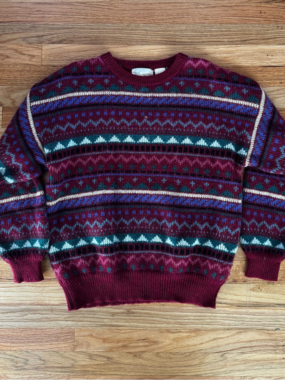Vintage Burgundy Patterned Crewneck Sweater